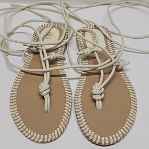 Zara Gladiator Off White Cream lace up tie up Flat sandals Women's 8 NEW